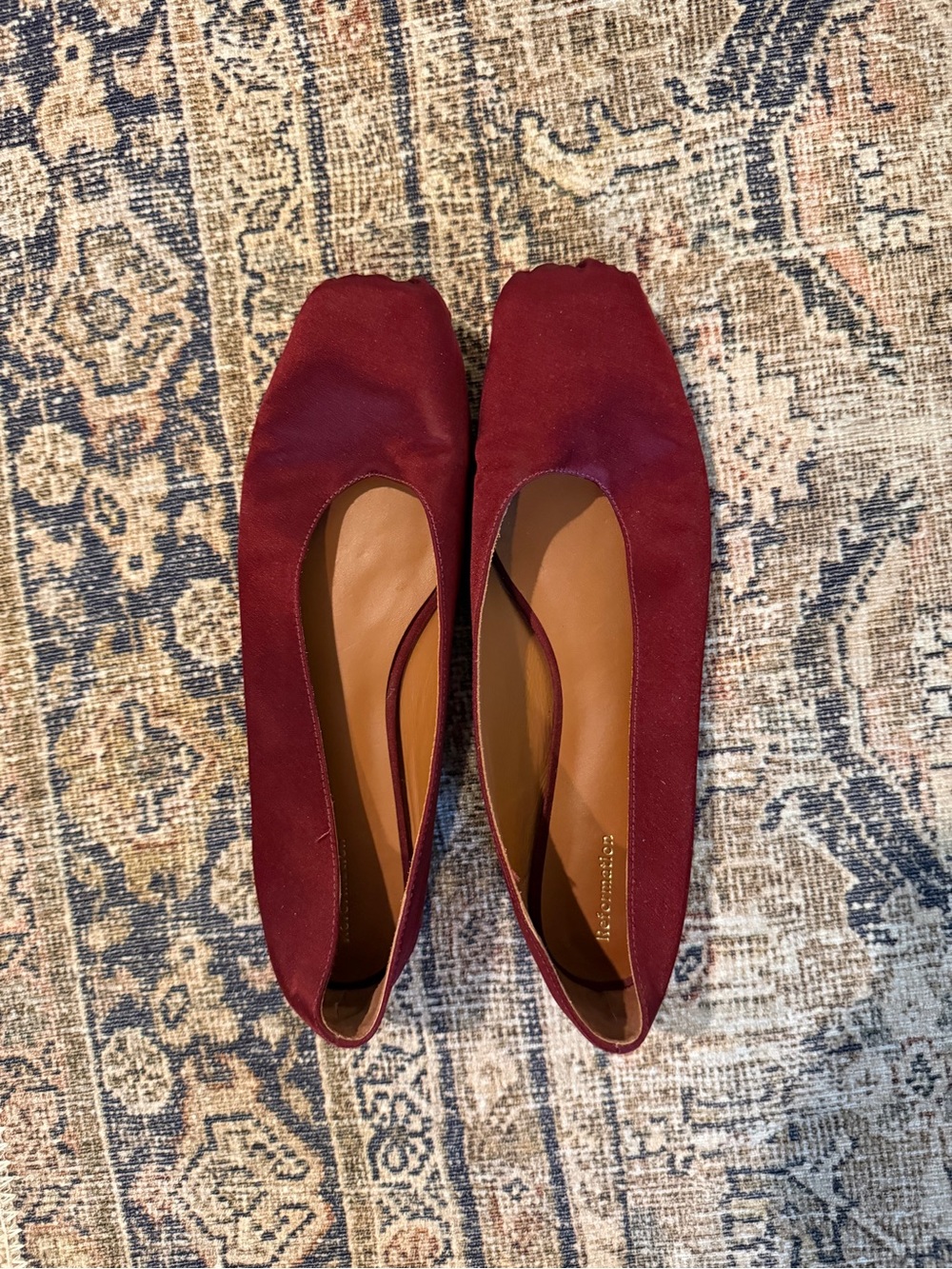 Reformation Burgundy Satin Ballet Flats